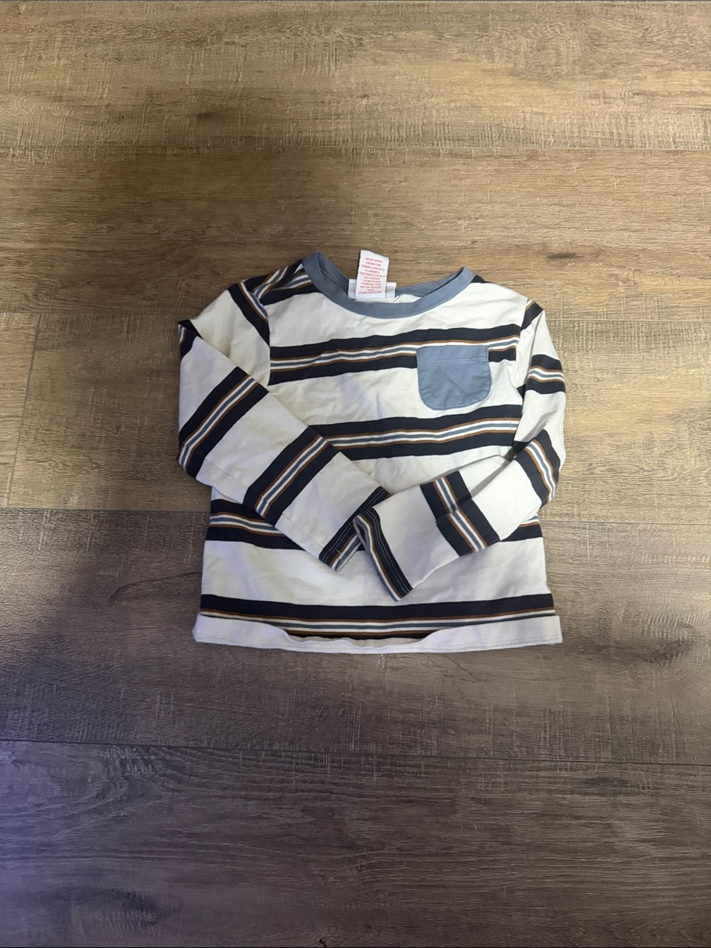 Tommy Bahama White, Navy & Tan Striped Long-Sleeve Tee with Blue Pocket - Kids
